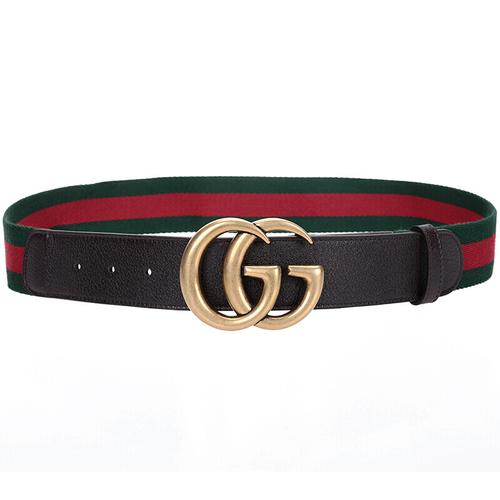 gucci古驰品腰带古奇女十金色双g带扣帆布织带织物配皮板扣式皮带绿色