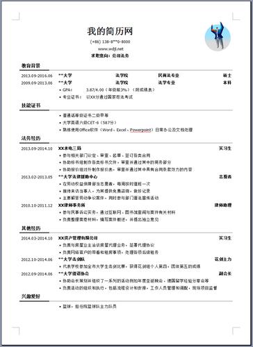 法务人员英文简历模板