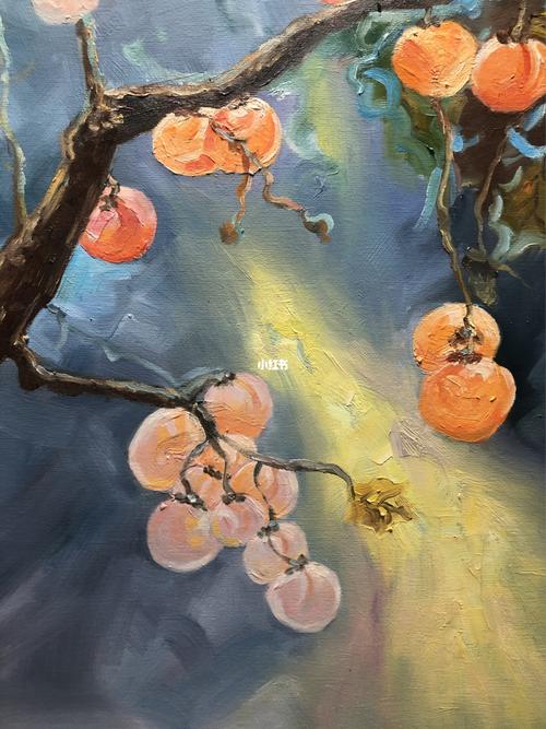 油画|柿柿如意_油画_如意_艺术家_点墨书画攻略_年画
