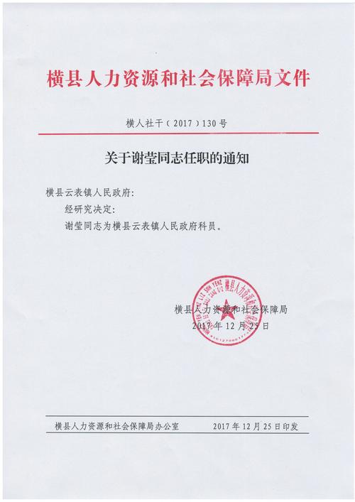 横县人力资源和社会保障局2017年度任职文件(4)
