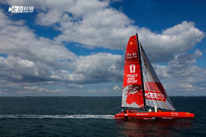 7月16日,由中国航海家郭川驾驶的"北京时间号"超级三体大帆船将从法国