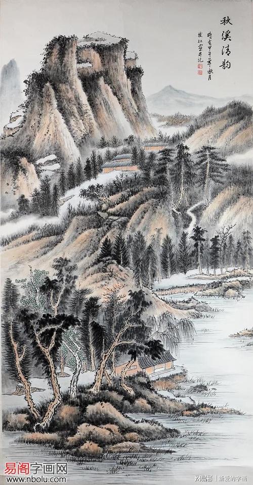 上承宋元,又不失现代性,作品多为浅绛山水,山势淳厚,风格雅致,画面