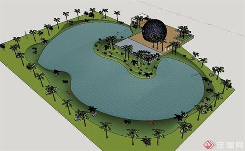 某简约湖泊公园部分景观环境su模型[原创]