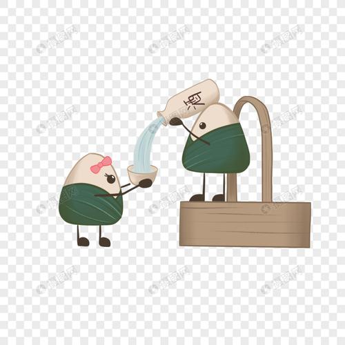 手绘卡通小清新可爱粽子拟人倒酒合作兄妹朋友食盒创意元素免扣