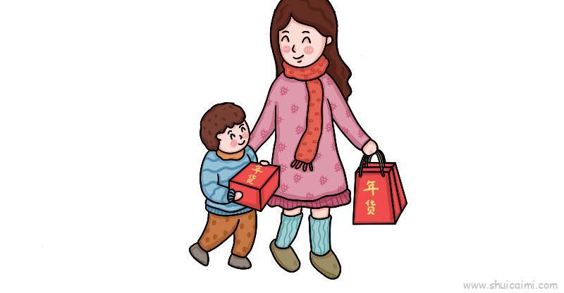 买年货儿童画怎么画 买年货简笔画简单