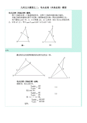 几何五大模型之二:鸟头定理(共角定理)模型