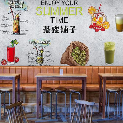 3d个性黑板涂鸦水果店背景墙纸奶茶鲜果汁冷饮店水吧超市装修壁纸