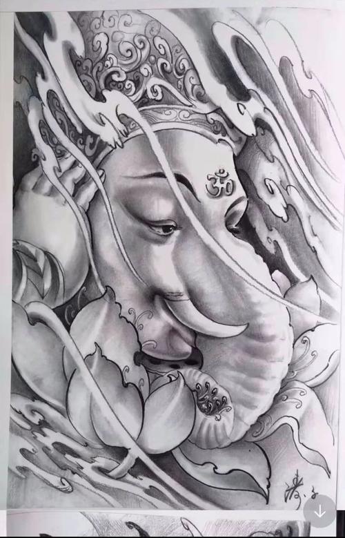 纹身图案 纹身素材 纹身手稿 象神 象神纹身 图案168