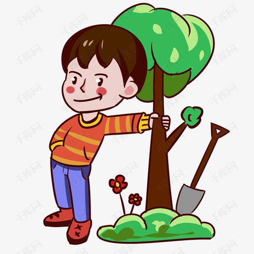 植树节快乐的男孩手绘插画