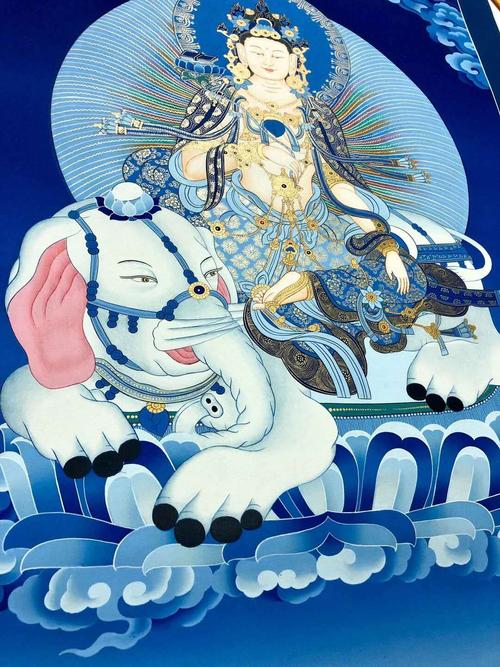 015 普贤菩萨 kumarlama 50*75cm 尼泊尔手工唐卡