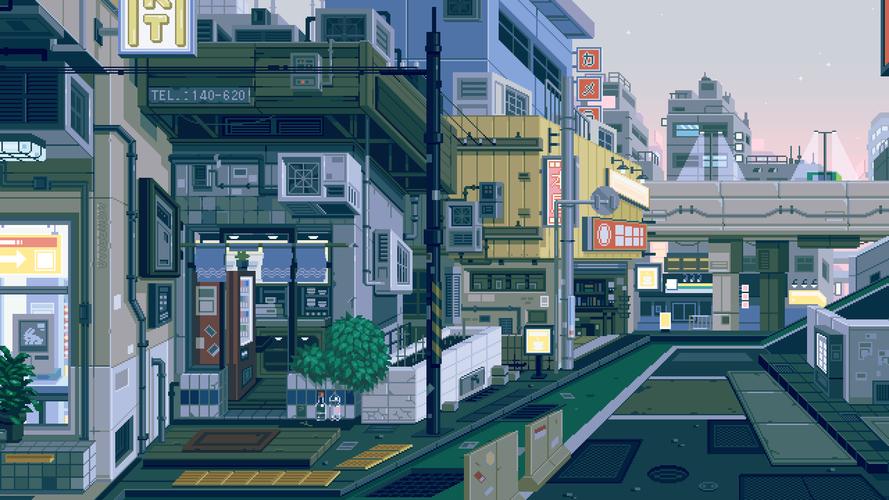简约像素风街道风景桌面壁纸