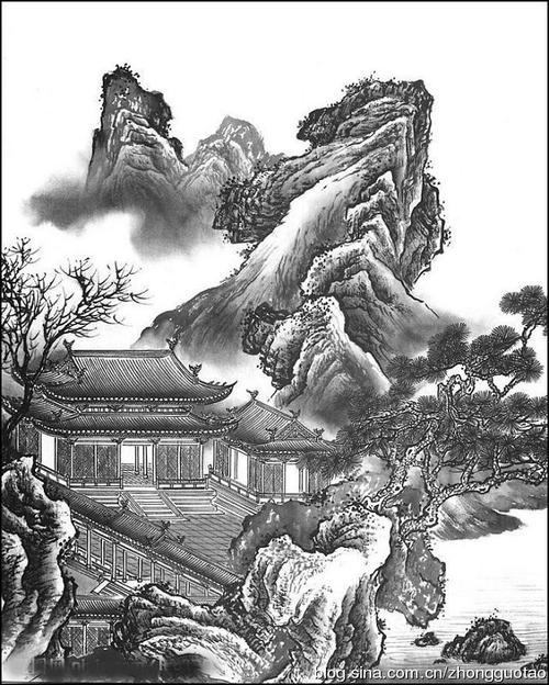 工笔画线描山水图