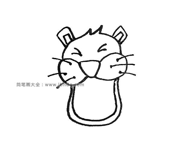 第四步:然后再向下用弧线画上一个大大嘴巴,注意有两层.
