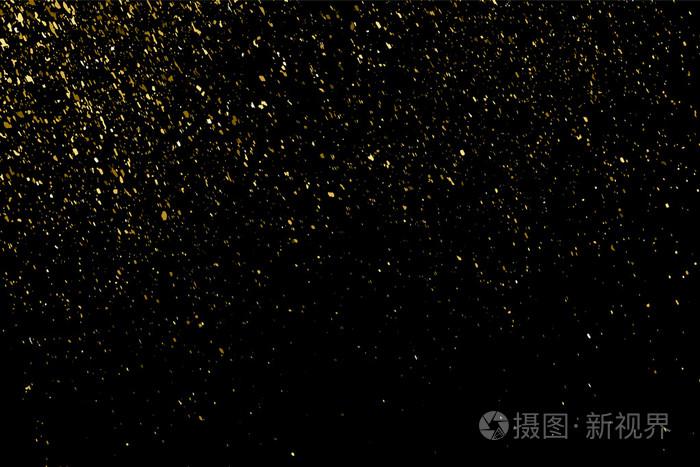 黑色背景上的金色闪光纹理. 假期背景. 纸屑的金色爆炸.