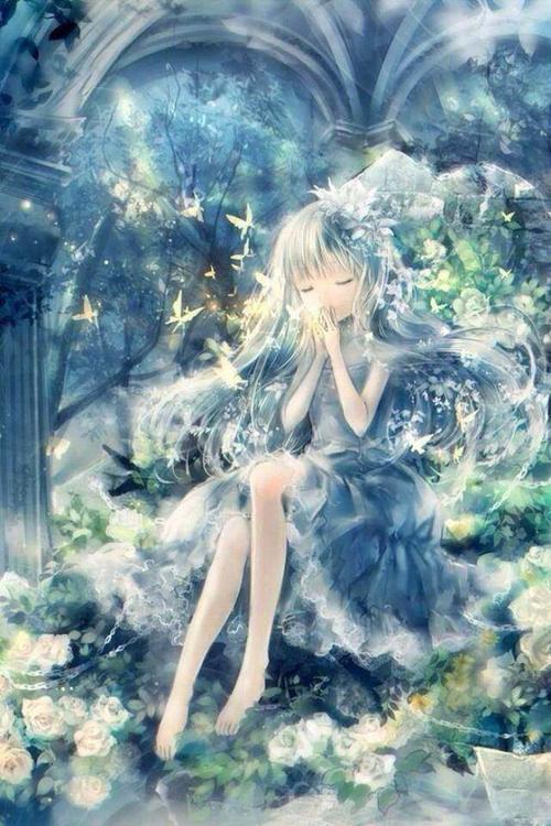 许愿动漫美少女#意境#诗意#唯美#手机锁屏…-堆糖