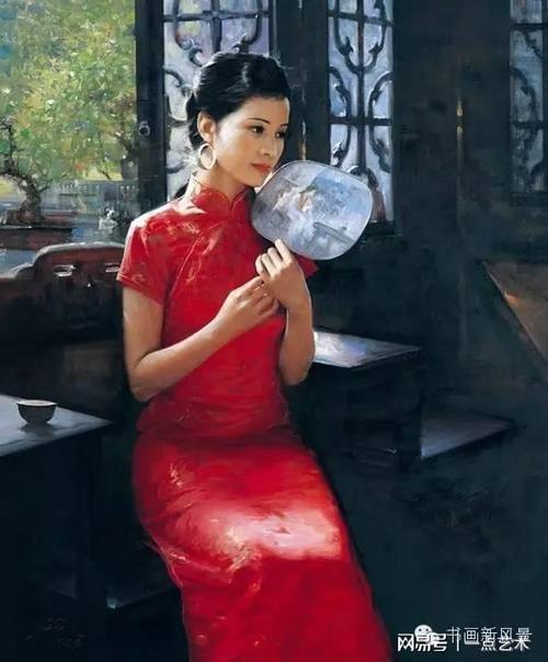 油画中的旗袍美女,典雅端庄,极富东方韵味