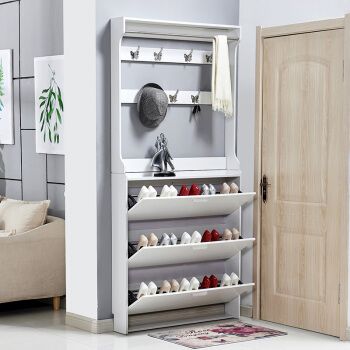 翻斗鞋柜17简约现代门厅柜简易组装家用经济型门口鞋柜带衣架 长60厚