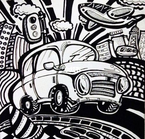 汽车线描_绘画_文化_绘画