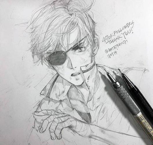 铅笔手绘,阳光帅气的动漫男生线稿