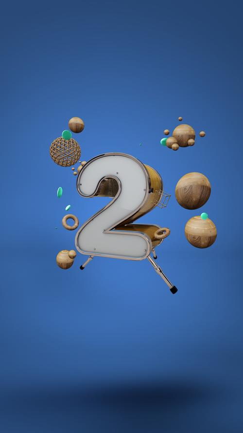 倒计时实木质感创意3d立体数字2