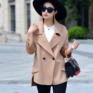 双面羊绒呢大衣女秋装高端短款韩版宽松大码茧型纯色羊毛外套