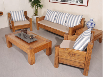 实木现代中式古典雕花老榆木沙发