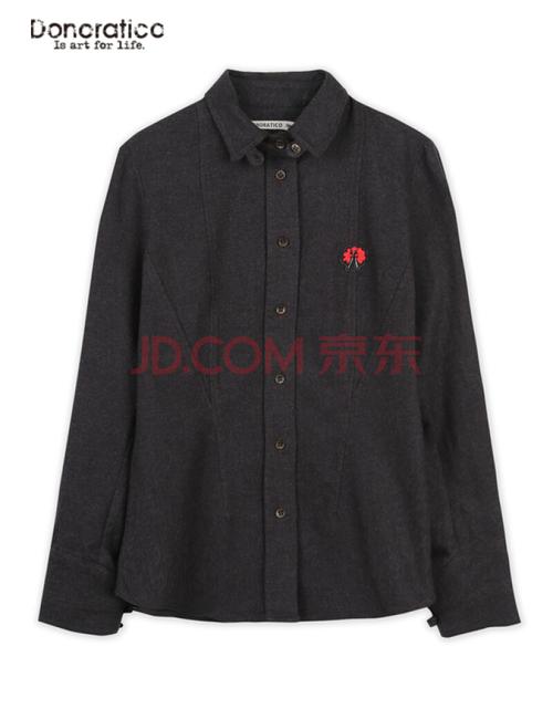 达衣岩时尚宽松长袖磨毛衬衫2021冬季新款设计感绣章短款衬衣女 木炭