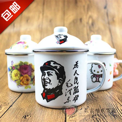 加厚搪瓷茶缸带盖老式复古搪瓷杯子茶缸子怀旧茶杯 铁缸子包邮