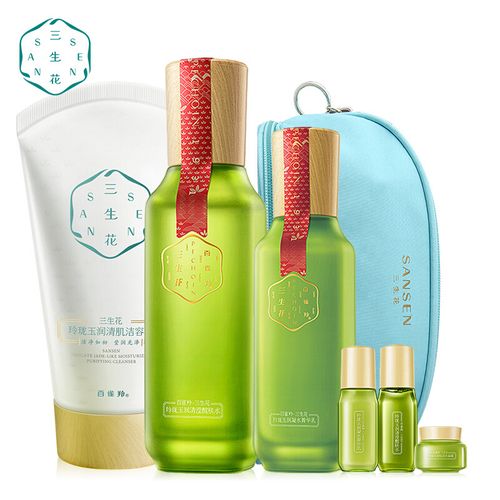 百雀羚三生花护肤化妆品套装玲珑玉润洁水乳洁容膏90g醒肤水100ml乳液