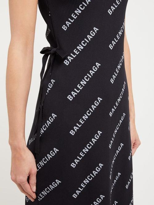 logo-print ribbed wrap midi dress