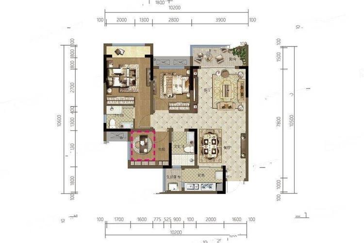 重庆中国摩6-3户型图_首付金额_2室2厅2卫_98.25平米