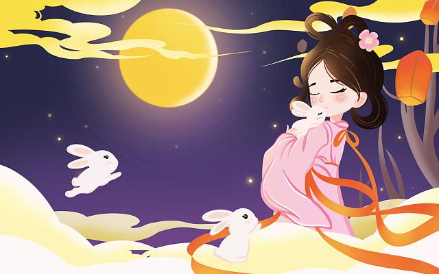 中秋 中秋节古风国潮风嫦娥玉兔嫦娥奔月中秋节日