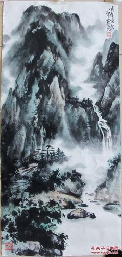 精品传统国画峡谷鸣泉安徽名家洪国文先生2016新作软片拍照不能尽显