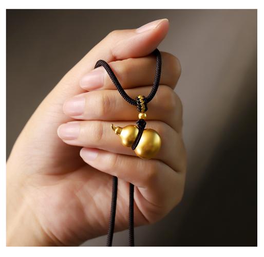 老凤祥款古法传承黄金葫芦吊坠999足金福禄项链男女款3d硬金金编绳