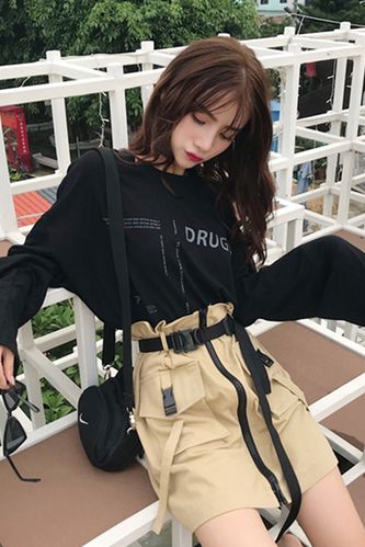 新款时尚女装春季宽松漏背上衣 高腰半身裙网红两件套酷帅气气质原宿