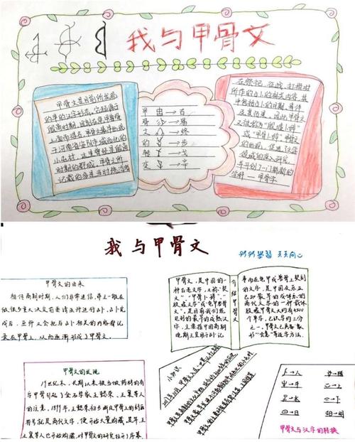 手抄报         通过手抄报的形式,在班级中科普甲骨文知识.