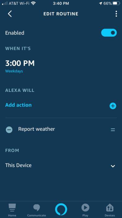 alexa routine weather report