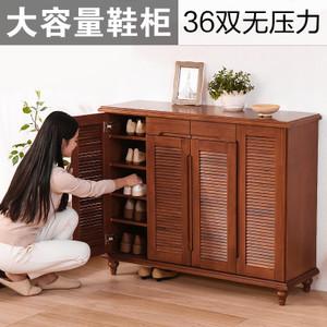 全实木鞋柜简约现代对开门玄关鞋柜欧式四门多层鞋柜家用鞋柜透气