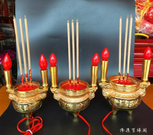 纯铜电香炉财神长明灯电子铜佛具香蜡烛烧香烛台佛前
