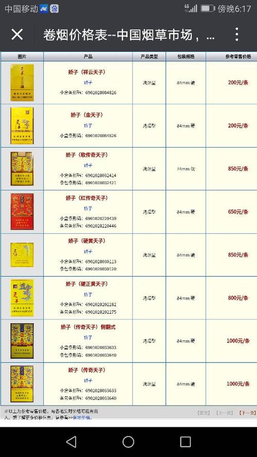 天子香烟多少钱一包