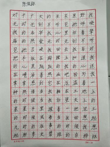 初一学年钢楷竞赛——初一(4)班学生钢楷