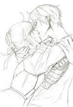 动漫情侣接吻的素描图片