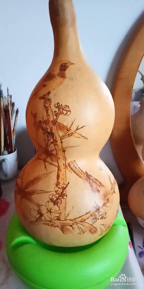 梅竹双雀图烫画葫芦
