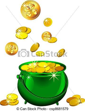 patrick`s, 金子, 圣, 硬币, 天, 矢量, 绿色, 罐 - csp8681579