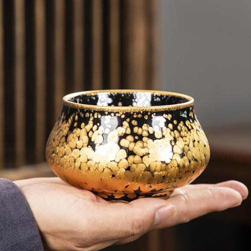 建阳手作24k金油滴佛肚建盏茶杯 主人杯家用茶盏金杯品茗杯伴手礼