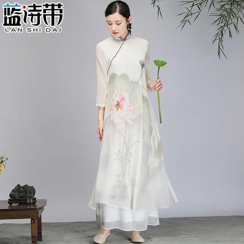 中国国风禅意女装茶服禅服连衣裙复古改良旗袍民族服装