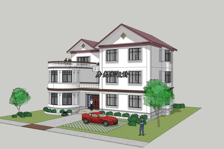 安徽阜阳欧式风格别墅图纸设计案例 两层半坡屋顶带大