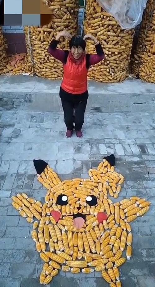 70岁黑叟把玉米玩出把戏 玉米摆成了各类卡通图案引网友爱评—玉