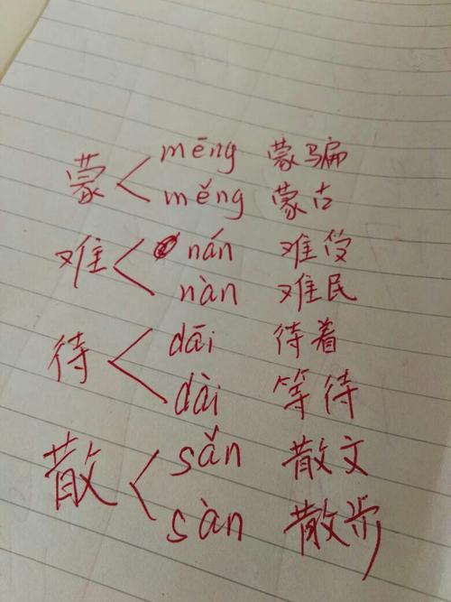 蒙难待散的多音字组词