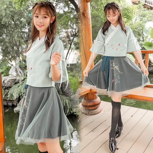 班服汉元素古风上衣新款短裙汉服套装中国风古装学生日常改良女装